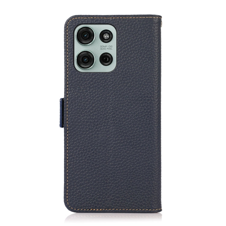 For Motorola Moto G75 5G KHAZNEH Side-Magnetic Litchi Genuine Leather RFID Phone Case(Blue) - Motorola Cases by buy2fix | Online Shopping UK | buy2fix
