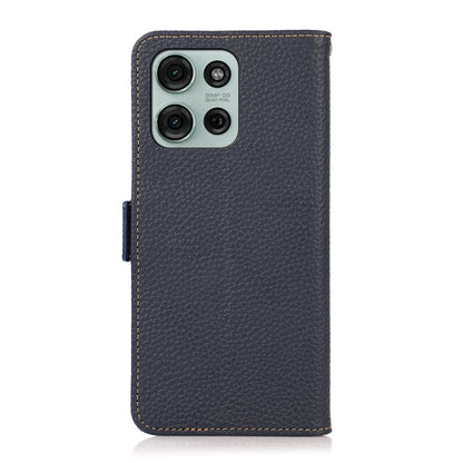 For Motorola Moto G75 5G KHAZNEH Side-Magnetic Litchi Genuine Leather RFID Phone Case(Blue) - Motorola Cases by buy2fix | Online Shopping UK | buy2fix