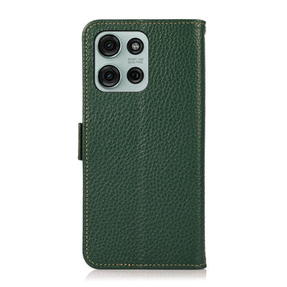 For Motorola Moto G75 5G KHAZNEH Side-Magnetic Litchi Genuine Leather RFID Phone Case(Green) - Motorola Cases by buy2fix | Online Shopping UK | buy2fix