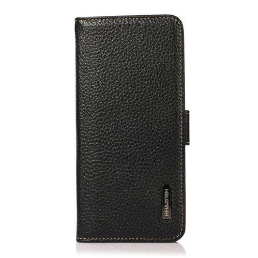 For Motorola Moto G15 4G / G05 KHAZNEH Side-Magnetic Litchi Genuine Leather RFID Phone Case(Black) - Motorola Cases by buy2fix | Online Shopping UK | buy2fix