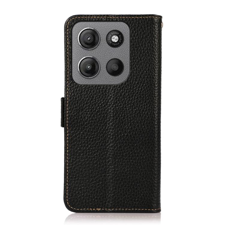 For Motorola Moto G15 4G / G05 KHAZNEH Side-Magnetic Litchi Genuine Leather RFID Phone Case(Black) - Motorola Cases by buy2fix | Online Shopping UK | buy2fix