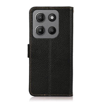 For Motorola Moto G15 4G / G05 KHAZNEH Side-Magnetic Litchi Genuine Leather RFID Phone Case(Black) - Motorola Cases by buy2fix | Online Shopping UK | buy2fix