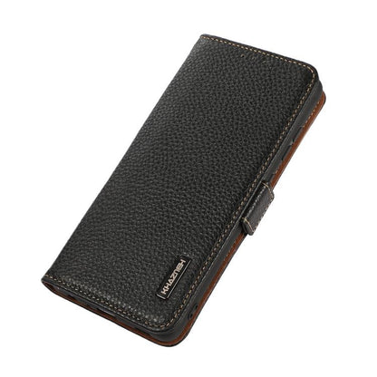 For Motorola Moto G15 4G / G05 KHAZNEH Side-Magnetic Litchi Genuine Leather RFID Phone Case(Black) - Motorola Cases by buy2fix | Online Shopping UK | buy2fix