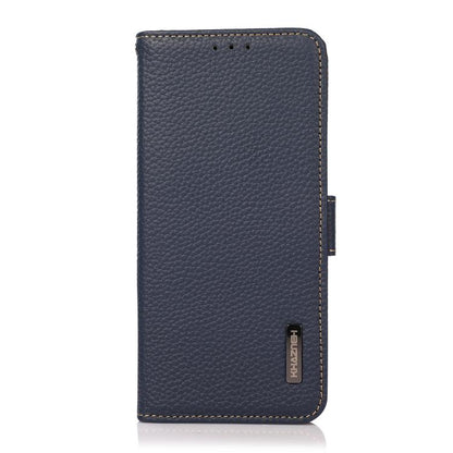 For Motorola Moto G15 4G / G05 KHAZNEH Side-Magnetic Litchi Genuine Leather RFID Phone Case(Blue) - Motorola Cases by buy2fix | Online Shopping UK | buy2fix
