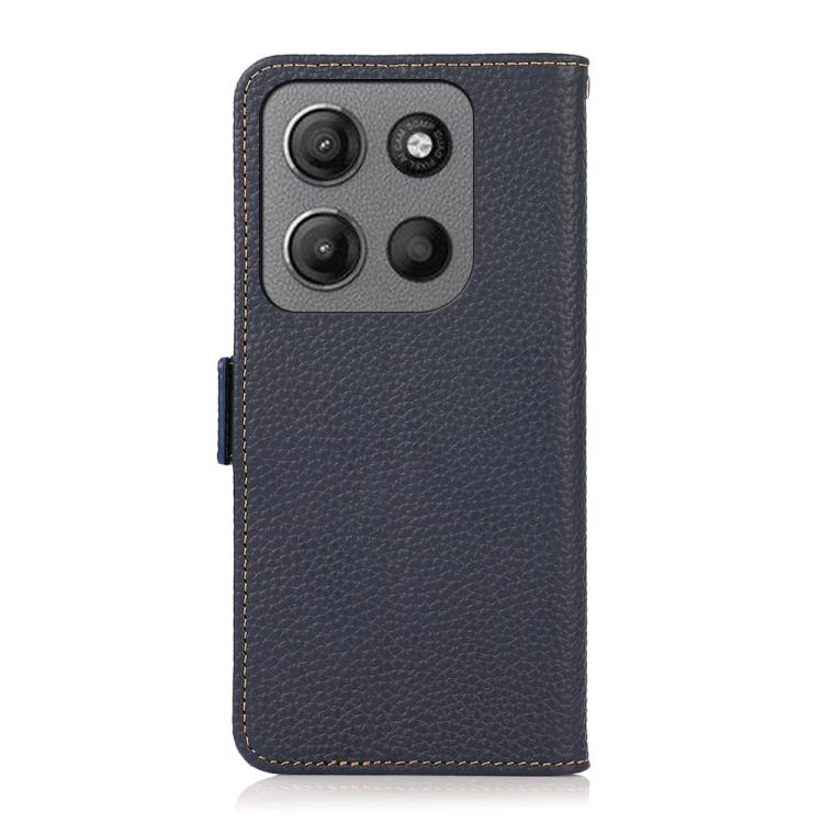 For Motorola Moto G15 4G / G05 KHAZNEH Side-Magnetic Litchi Genuine Leather RFID Phone Case(Blue) - Motorola Cases by buy2fix | Online Shopping UK | buy2fix