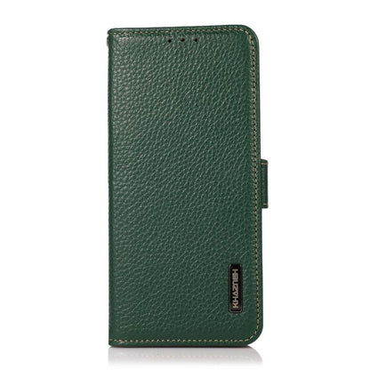 For Motorola Moto G15 4G / G05 KHAZNEH Side-Magnetic Litchi Genuine Leather RFID Phone Case(Green) - Motorola Cases by buy2fix | Online Shopping UK | buy2fix