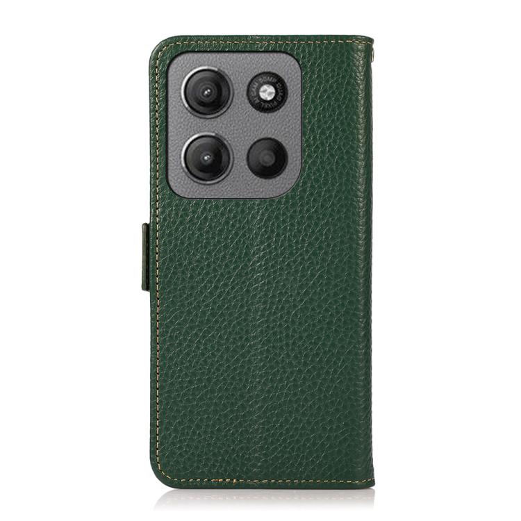 For Motorola Moto G15 4G / G05 KHAZNEH Side-Magnetic Litchi Genuine Leather RFID Phone Case(Green) - Motorola Cases by buy2fix | Online Shopping UK | buy2fix
