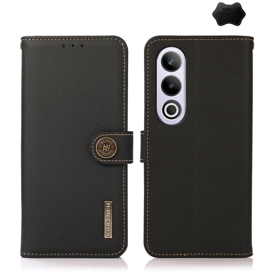 For OnePlus CE4 5G Global KHAZNEH Custer Genuine Leather RFID Phone Case(Black) - OnePlus Cases by buy2fix | Online Shopping UK | buy2fix