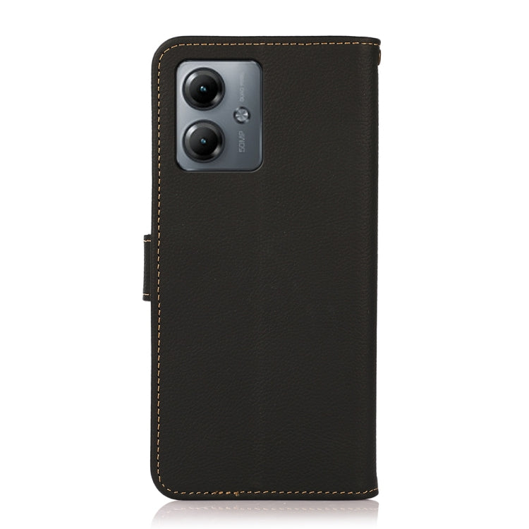 For Motorola Moto G14 4G KHAZNEH Custer Genuine Leather RFID Phone Case(Black) - Motorola Cases by buy2fix | Online Shopping UK | buy2fix