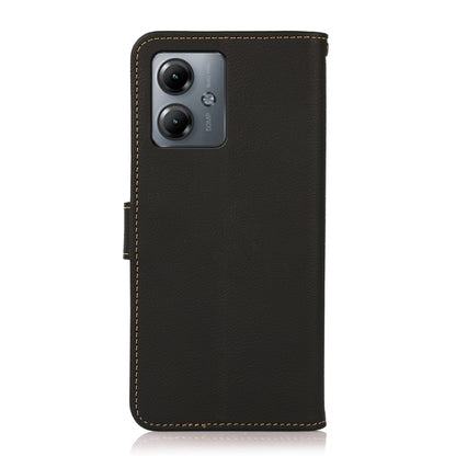 For Motorola Moto G14 4G KHAZNEH Custer Genuine Leather RFID Phone Case(Black) - Motorola Cases by buy2fix | Online Shopping UK | buy2fix