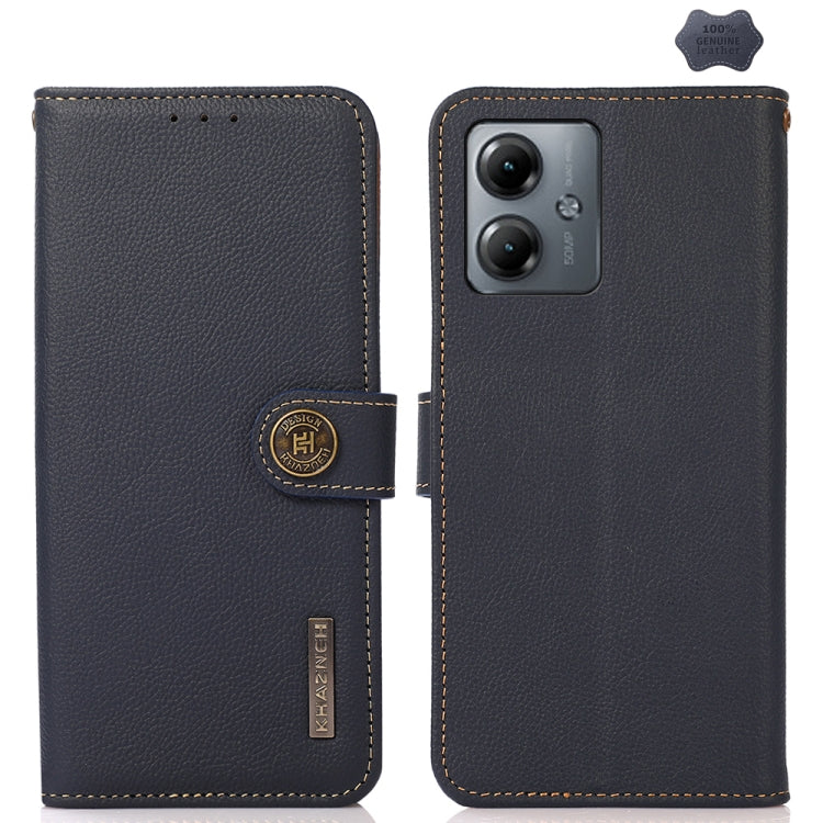 For Motorola Moto G14 4G KHAZNEH Custer Genuine Leather RFID Phone Case(Blue) - Motorola Cases by buy2fix | Online Shopping UK | buy2fix