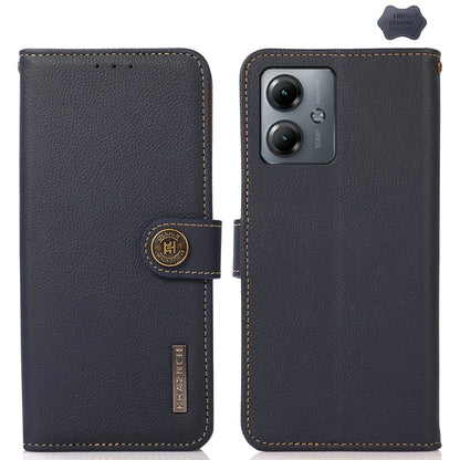 For Motorola Moto G14 4G KHAZNEH Custer Genuine Leather RFID Phone Case(Blue) - Motorola Cases by buy2fix | Online Shopping UK | buy2fix