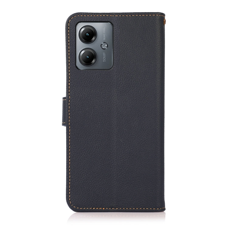 For Motorola Moto G14 4G KHAZNEH Custer Genuine Leather RFID Phone Case(Blue) - Motorola Cases by buy2fix | Online Shopping UK | buy2fix