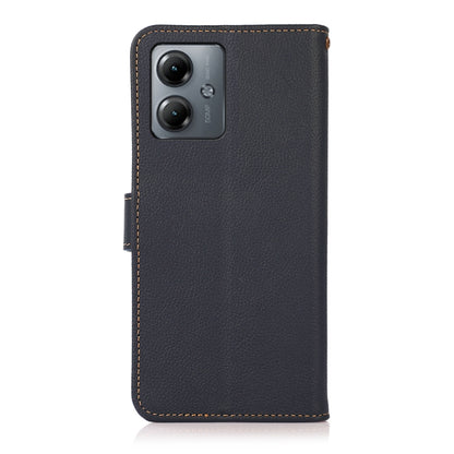 For Motorola Moto G14 4G KHAZNEH Custer Genuine Leather RFID Phone Case(Blue) - Motorola Cases by buy2fix | Online Shopping UK | buy2fix