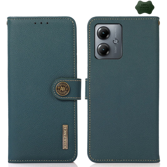 For Motorola Moto G14 4G KHAZNEH Custer Genuine Leather RFID Phone Case(Green) - Motorola Cases by buy2fix | Online Shopping UK | buy2fix