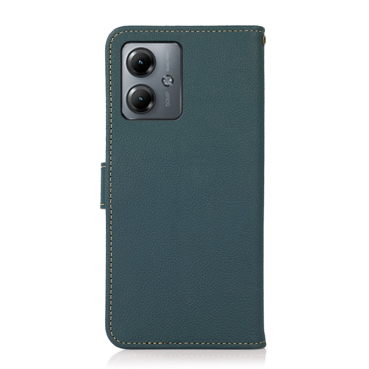 For Motorola Moto G14 4G KHAZNEH Custer Genuine Leather RFID Phone Case(Green) - Motorola Cases by buy2fix | Online Shopping UK | buy2fix