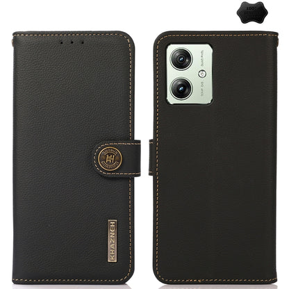 For Motorola Moto G54 5G KHAZNEH Custer Genuine Leather RFID Phone Case(Black) - Motorola Cases by buy2fix | Online Shopping UK | buy2fix