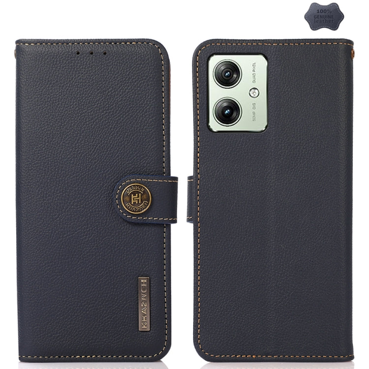 For Motorola Moto G54 5G KHAZNEH Custer Genuine Leather RFID Phone Case(Blue) - Motorola Cases by buy2fix | Online Shopping UK | buy2fix