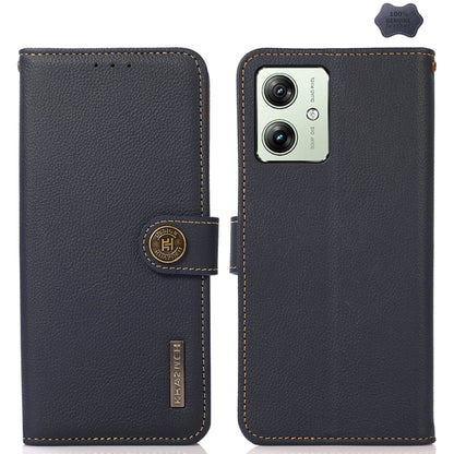 For Motorola Moto G54 5G KHAZNEH Custer Genuine Leather RFID Phone Case(Blue) - Motorola Cases by buy2fix | Online Shopping UK | buy2fix
