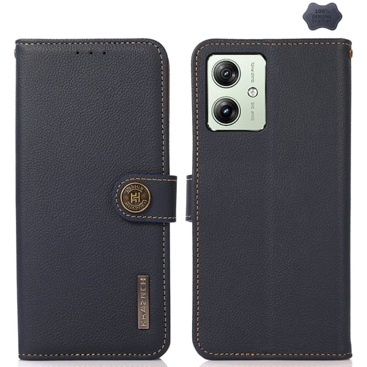 For Motorola Moto G54 5G KHAZNEH Custer Genuine Leather RFID Phone Case(Blue) - Motorola Cases by buy2fix | Online Shopping UK | buy2fix