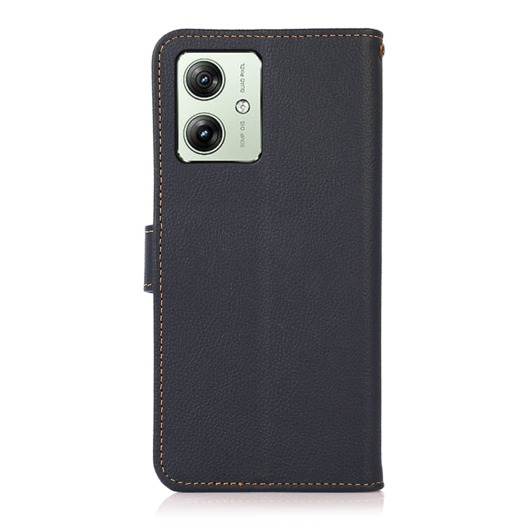 For Motorola Moto G54 5G KHAZNEH Custer Genuine Leather RFID Phone Case(Blue) - Motorola Cases by buy2fix | Online Shopping UK | buy2fix