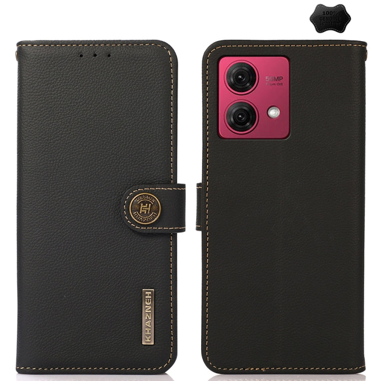 For Motorola Moto G84 5G KHAZNEH Custer Genuine Leather RFID Phone Case(Black) - Motorola Cases by buy2fix | Online Shopping UK | buy2fix