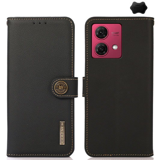 For Motorola Moto G84 5G KHAZNEH Custer Genuine Leather RFID Phone Case(Black) - Motorola Cases by buy2fix | Online Shopping UK | buy2fix