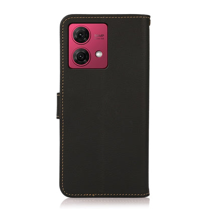 For Motorola Moto G84 5G KHAZNEH Custer Genuine Leather RFID Phone Case(Black) - Motorola Cases by buy2fix | Online Shopping UK | buy2fix