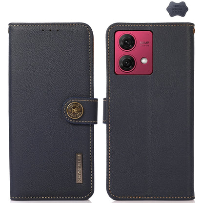For Motorola Moto G84 5G KHAZNEH Custer Genuine Leather RFID Phone Case(Blue) - Motorola Cases by buy2fix | Online Shopping UK | buy2fix