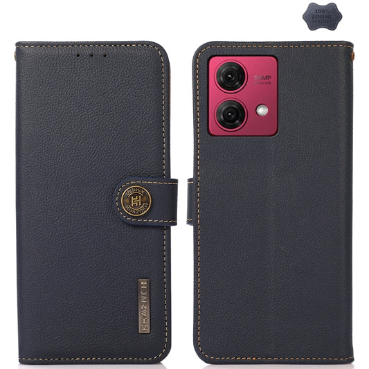 For Motorola Moto G84 5G KHAZNEH Custer Genuine Leather RFID Phone Case(Blue) - Motorola Cases by buy2fix | Online Shopping UK | buy2fix