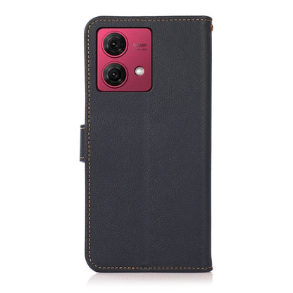 For Motorola Moto G84 5G KHAZNEH Custer Genuine Leather RFID Phone Case(Blue) - Motorola Cases by buy2fix | Online Shopping UK | buy2fix