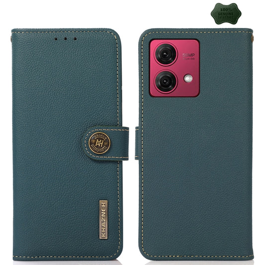 For Motorola Moto G84 5G KHAZNEH Custer Genuine Leather RFID Phone Case(Green) - Motorola Cases by buy2fix | Online Shopping UK | buy2fix