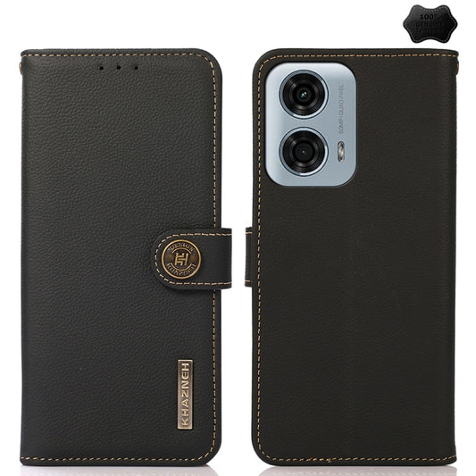 For Motorola Moto G24 KHAZNEH Custer Genuine Leather RFID Phone Case(Black) - Motorola Cases by buy2fix | Online Shopping UK | buy2fix