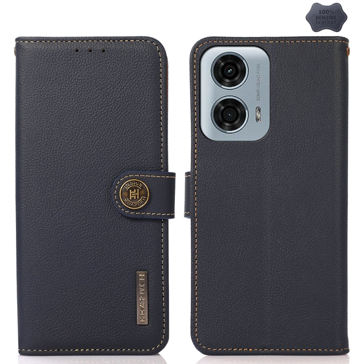 For Motorola Moto G24 KHAZNEH Custer Genuine Leather RFID Phone Case(Blue) - Motorola Cases by buy2fix | Online Shopping UK | buy2fix