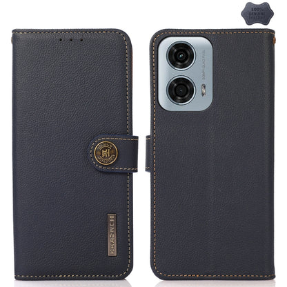 For Motorola Moto G24 KHAZNEH Custer Genuine Leather RFID Phone Case(Blue) - Motorola Cases by buy2fix | Online Shopping UK | buy2fix