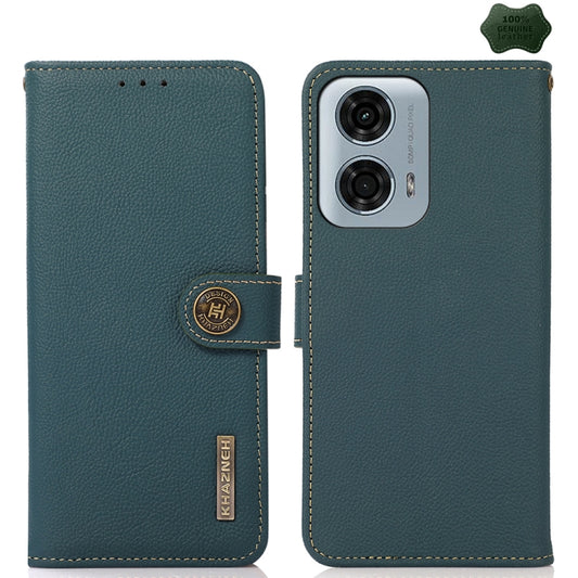 For Motorola Moto G24 KHAZNEH Custer Genuine Leather RFID Phone Case(Green) - Motorola Cases by buy2fix | Online Shopping UK | buy2fix