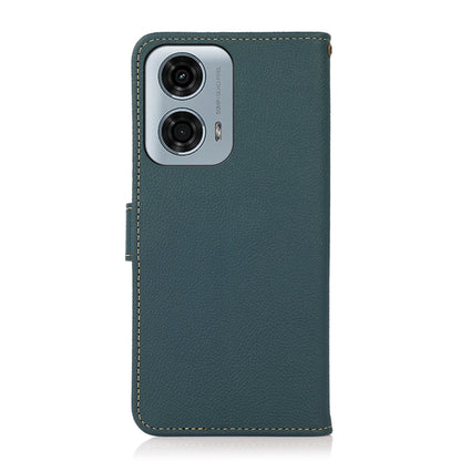 For Motorola Moto G24 KHAZNEH Custer Genuine Leather RFID Phone Case(Green) - Motorola Cases by buy2fix | Online Shopping UK | buy2fix