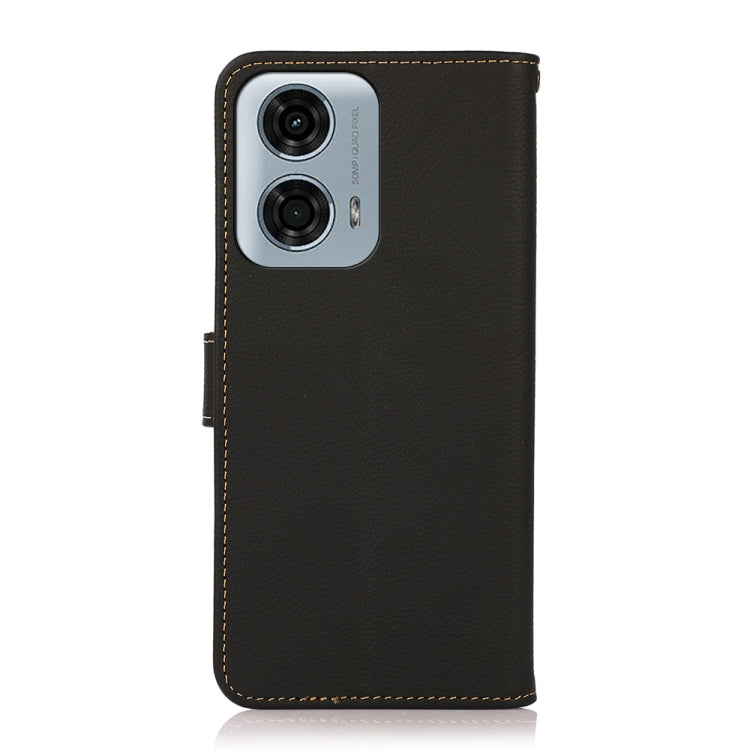 For Motorola Moto G34 KHAZNEH Custer Genuine Leather RFID Phone Case(Black) - Motorola Cases by buy2fix | Online Shopping UK | buy2fix