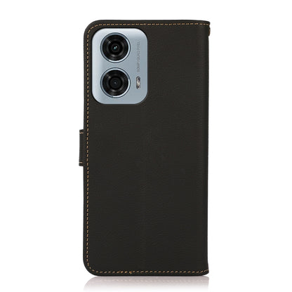 For Motorola Moto G34 KHAZNEH Custer Genuine Leather RFID Phone Case(Black) - Motorola Cases by buy2fix | Online Shopping UK | buy2fix