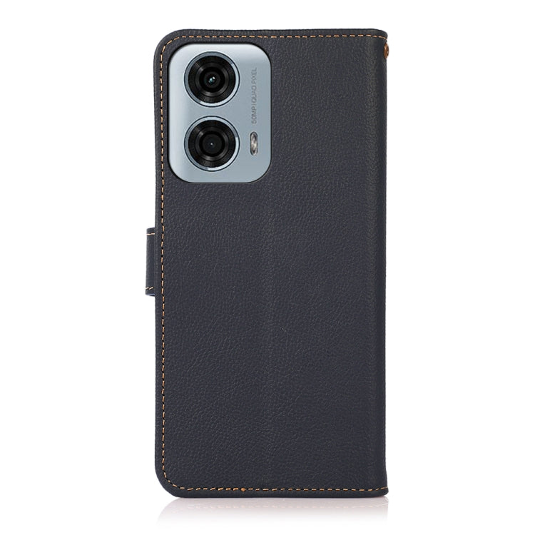 For Motorola Moto G34 KHAZNEH Custer Genuine Leather RFID Phone Case(Blue) - Motorola Cases by buy2fix | Online Shopping UK | buy2fix