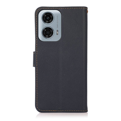 For Motorola Moto G34 KHAZNEH Custer Genuine Leather RFID Phone Case(Blue) - Motorola Cases by buy2fix | Online Shopping UK | buy2fix