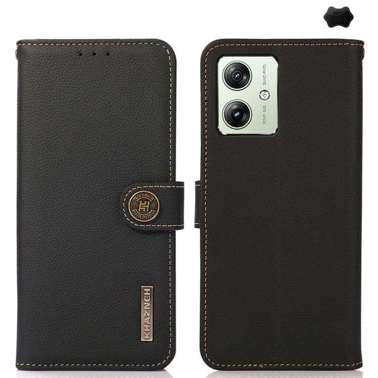 For Motorola Moto G64 5G KHAZNEH Custer Genuine Leather RFID Phone Case(Black) - Motorola Cases by buy2fix | Online Shopping UK | buy2fix