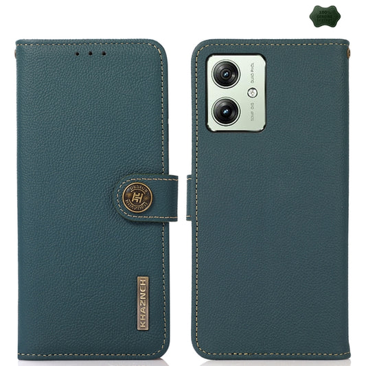 For Motorola Moto G64 5G KHAZNEH Custer Genuine Leather RFID Phone Case(Green) - Motorola Cases by buy2fix | Online Shopping UK | buy2fix