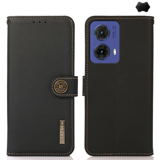 For Motorola Moto G85 KHAZNEH Custer Genuine Leather RFID Phone Case(Black) - Motorola Cases by buy2fix | Online Shopping UK | buy2fix