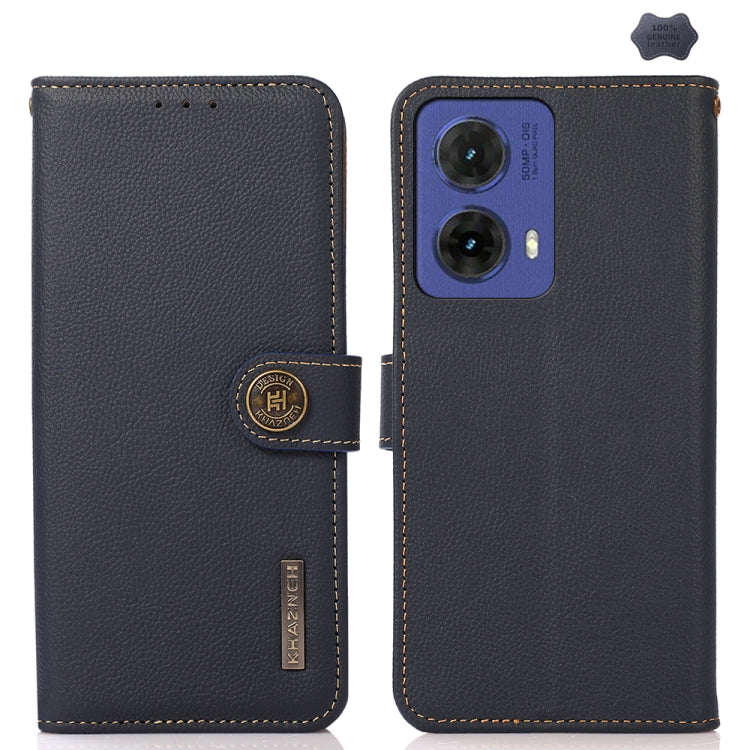 For Motorola Moto G85 KHAZNEH Custer Genuine Leather RFID Phone Case(Blue) - Motorola Cases by buy2fix | Online Shopping UK | buy2fix