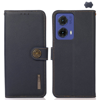 For Motorola Moto G85 KHAZNEH Custer Genuine Leather RFID Phone Case(Blue) - Motorola Cases by buy2fix | Online Shopping UK | buy2fix