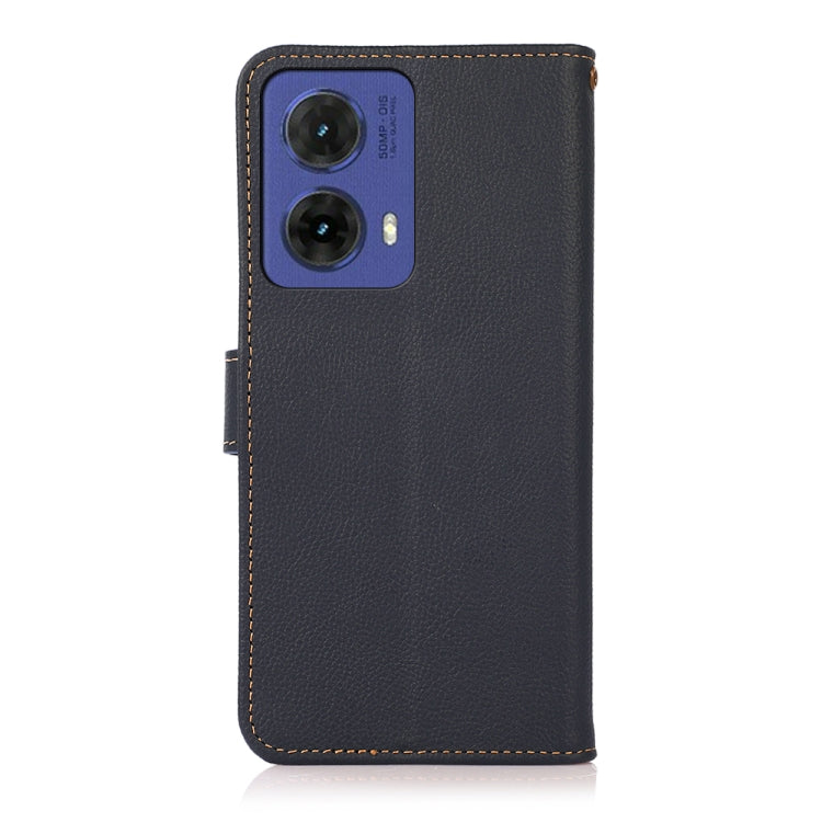 For Motorola Moto G85 KHAZNEH Custer Genuine Leather RFID Phone Case(Blue) - Motorola Cases by buy2fix | Online Shopping UK | buy2fix