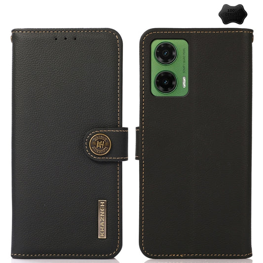 For Motorola Moto G35 KHAZNEH Custer Genuine Leather RFID Phone Case(Black) - Motorola Cases by buy2fix | Online Shopping UK | buy2fix