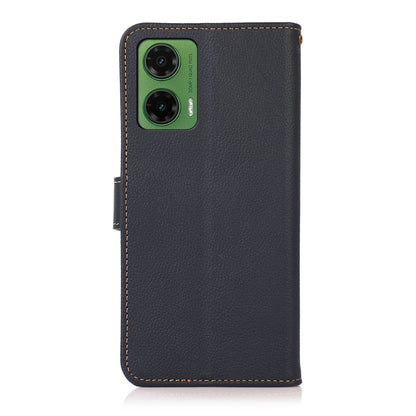 For Motorola Moto G35 KHAZNEH Custer Genuine Leather RFID Phone Case(Blue) - Motorola Cases by buy2fix | Online Shopping UK | buy2fix