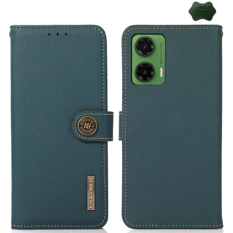 For Motorola Moto G35 KHAZNEH Custer Genuine Leather RFID Phone Case(Green) - Motorola Cases by buy2fix | Online Shopping UK | buy2fix